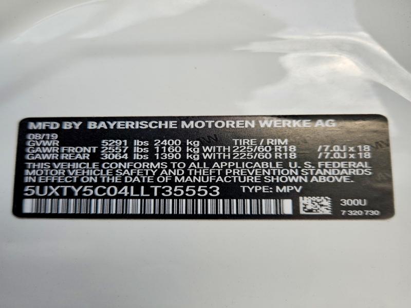 60205846 :رقم المزاد ، 5UXTY5C04LLT35553 vin ، 2020 Bmw X3 مزاد بيع