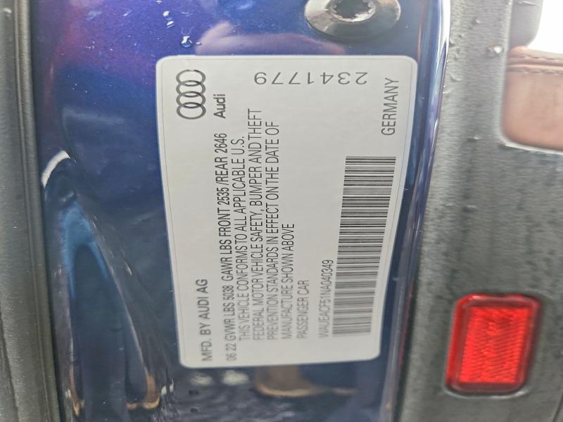 59666966 :رقم المزاد ، WAUEACF51NA040349 vin ، 2022 Audi A5 مزاد بيع