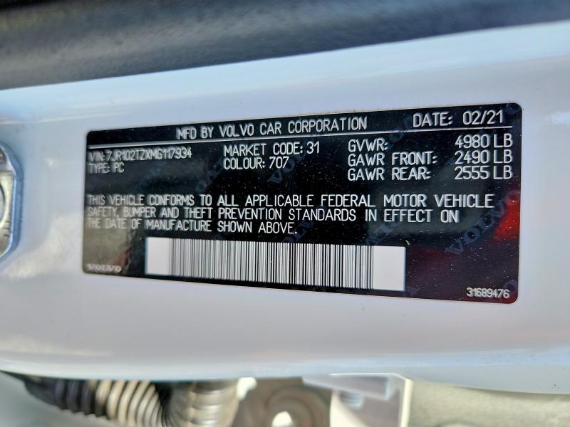 Продаж на аукціоні авто 2021 Volvo S60, vin: 7JR102TZXMG117934, номер лоту: 58498006