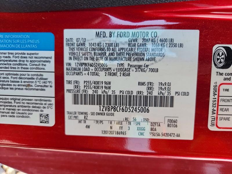 60418446 :رقم المزاد ، 1ZVBP8CF6D5245006 vin ، 2013 Ford Mustang مزاد بيع