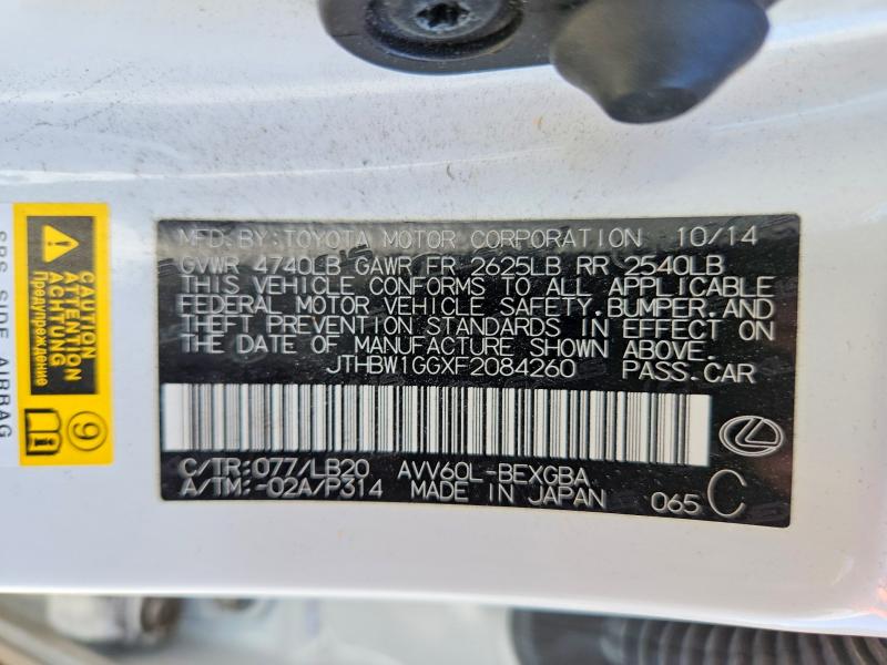 Aukcja sprzedaży 2015 Lexus Es, vin: JTHBW1GGXF2084260, numer aukcji: 62131676