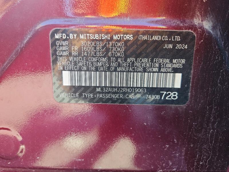 61234906 :رقم المزاد ، ML32AUHJ2RH019063 vin ، 2024 Mitsubishi Mirage مزاد بيع