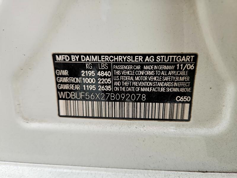 61470346 :رقم المزاد ، WDBUF56X27B092078 vin ، 2007 Mercedes-benz E مزاد بيع