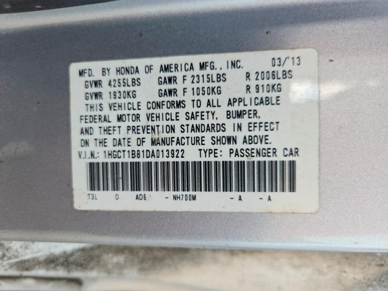 Aukcja sprzedaży 2013 Honda Accord, vin: 1HGCT1B81DA013922, numer aukcji: 59883546