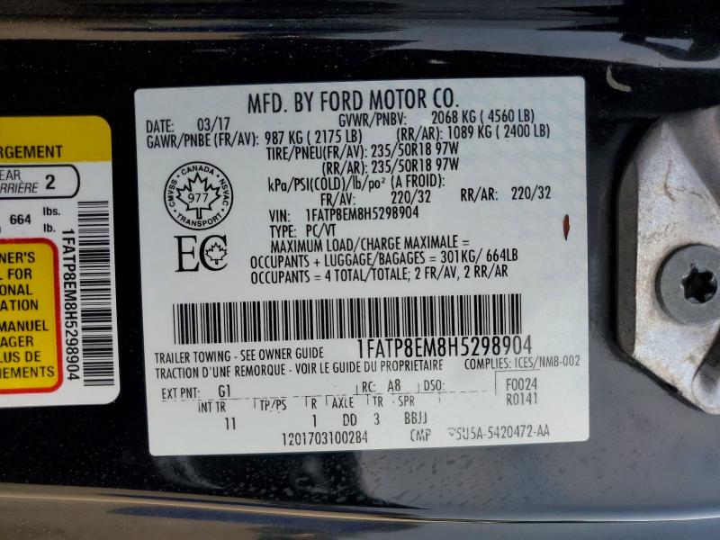 Продажа на аукционе авто 2017 Ford Mustang, vin: 1FATP8EM8H5298904, номер лота: 60942156
