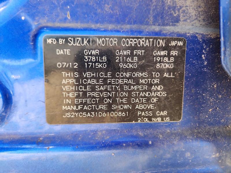 2013 Suzuki Sx4 მანქანა იყიდება აუქციონზე, vin: JS2YC5A31D6100861, აუქციონის ნომერი: 59590156