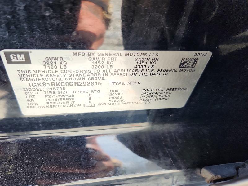 2016 Gmc Yukon მანქანა იყიდება აუქციონზე, vin: 1GKS1BKC0GR292316, აუქციონის ნომერი: 62285386