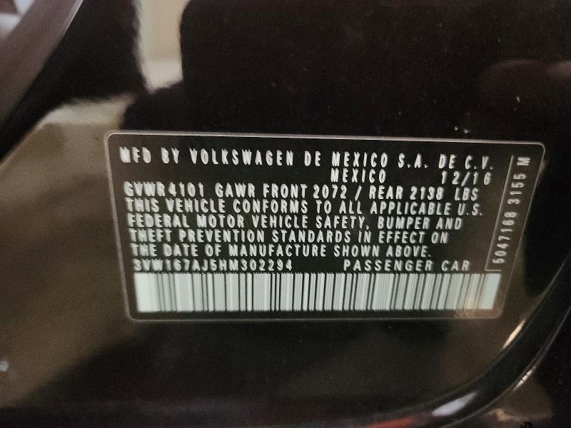 Продажа на аукционе авто 2017 Volkswagen Jetta, vin: 3VW167AJ5HM302294, номер лота: 59192456