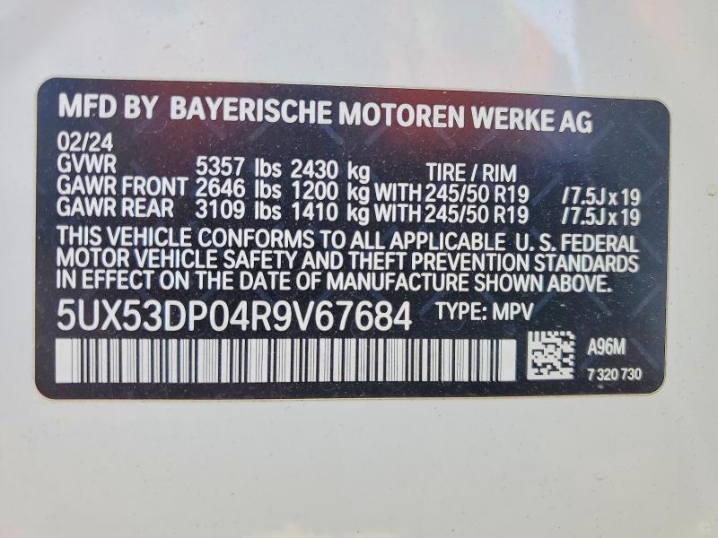 61181096 :رقم المزاد ، 5UX53DP04R9V67684 vin ، 2024 Bmw X3 مزاد بيع