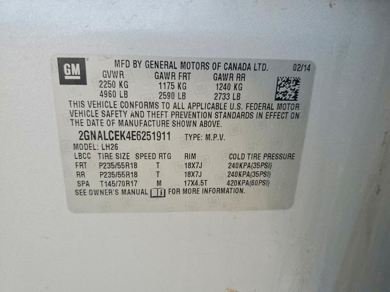 63391556 :رقم المزاد ، 2GNALCEK4E6251911 vin ، 2014 Chevrolet Equinox مزاد بيع