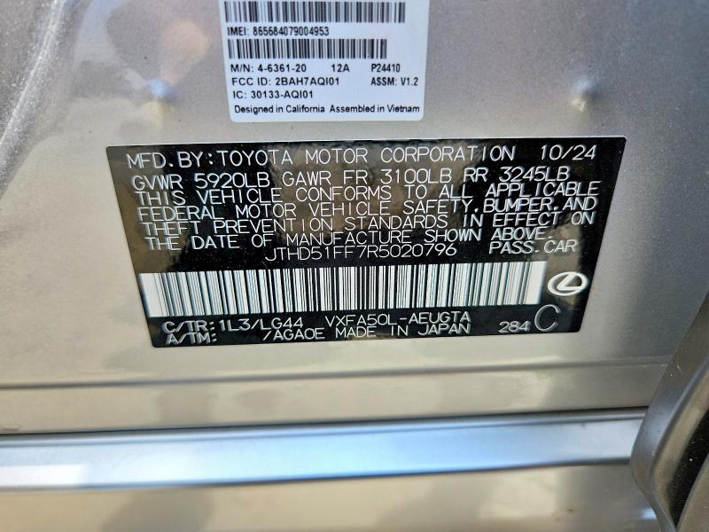 59827076 :رقم المزاد ، JTHD51FF7R5020796 vin ، 2024 Lexus Ls 500 مزاد بيع