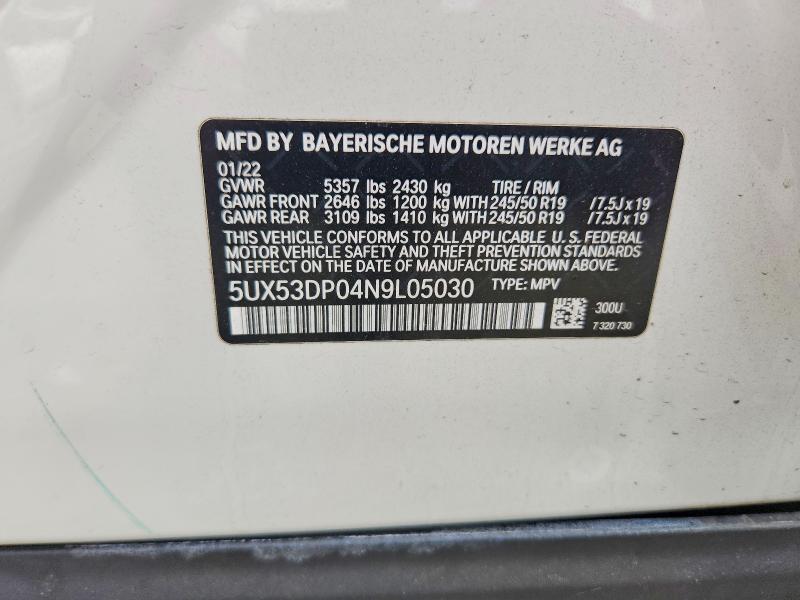 Продаж на аукціоні авто 2022 Bmw X3, vin: 5UX53DP04N9L05030, номер лоту: 60432166