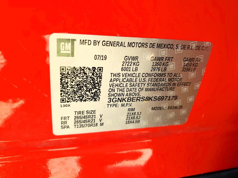 Aukcja sprzedaży 2019 Chevrolet Blazer, vin: 3GNKBERS8KS697179, numer aukcji: 59999016
