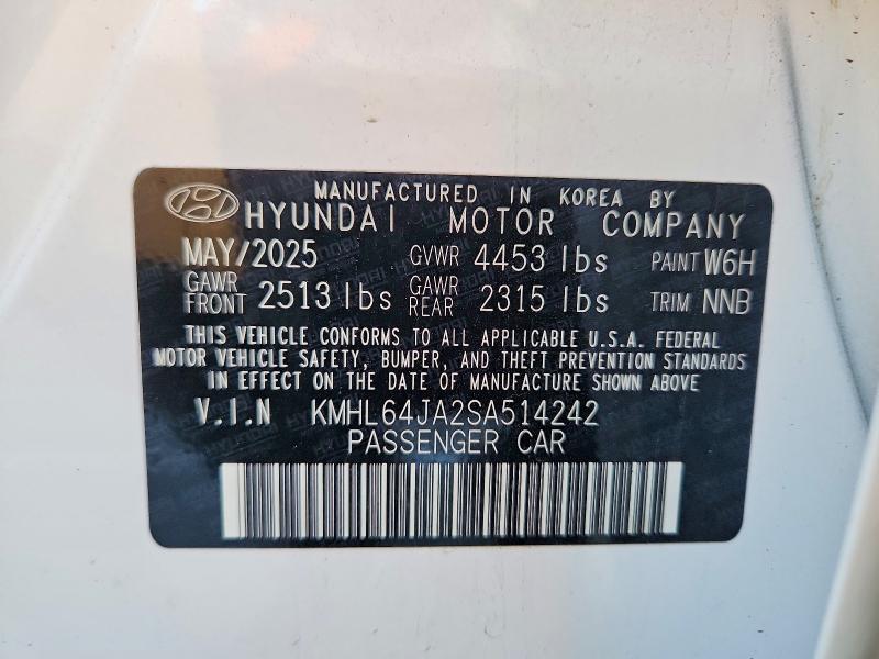 Auction sale of the 2025 Hyundai Sonata, vin: KMHL64JA2SA514242, lot number: 62458786