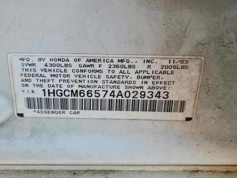 Продаж на аукціоні авто 2004 Honda Accord, vin: 1HGCM66574A029343, номер лоту: 59894806