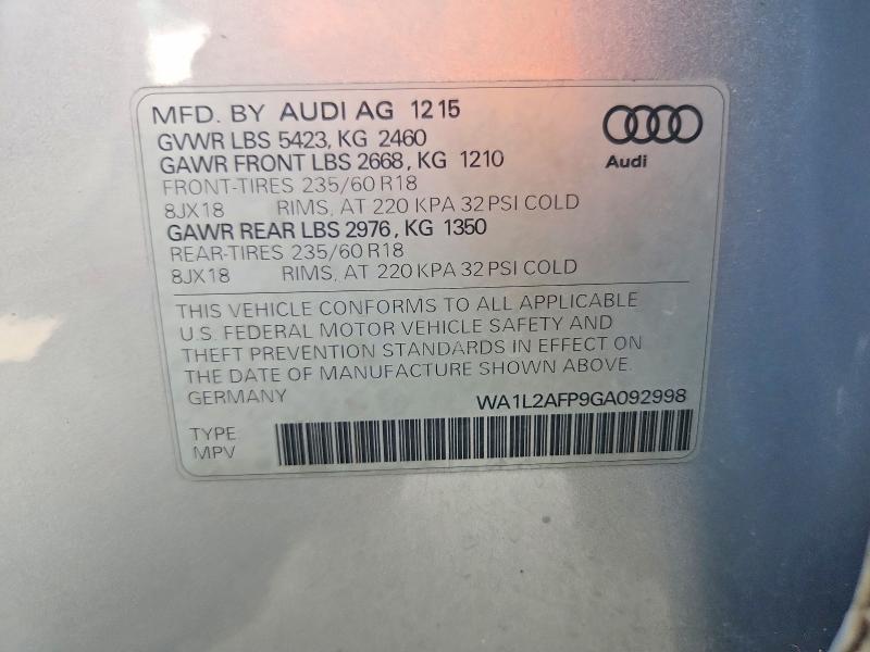 Aukcja sprzedaży 2016 Audi Q5, vin: WA1L2AFP9GA092998, numer aukcji: 59183616