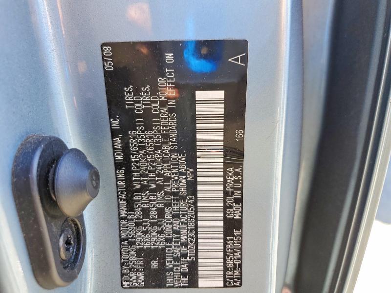 Продажа на аукционе авто 2008 Toyota Sienna, vin: 5TDZK23C18S205743, номер лота: 59380866