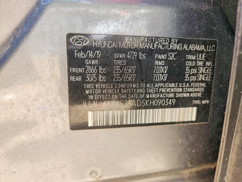 60132696 :رقم المزاد ، 5NMS23AD5KH090349 vin ، 2019 Hyundai Santa Fe مزاد بيع