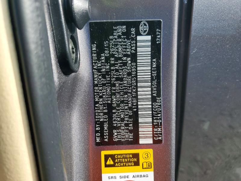 2016 Toyota Camry მანქანა იყიდება აუქციონზე, vin: 4T4BF1FK7GR516950, აუქციონის ნომერი: 62162526