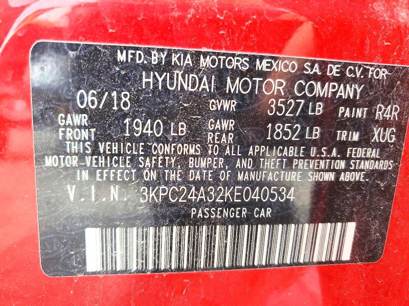 Aukcja sprzedaży 2019 Hyundai Accent, vin: 3KPC24A32KE040534, numer aukcji: 60937186