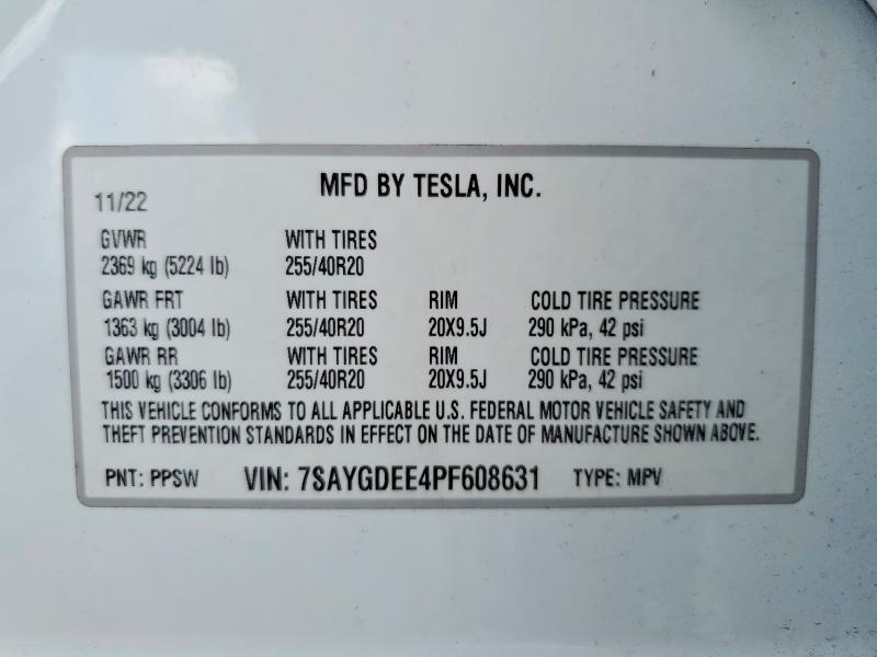 2023 Tesla Model Y მანქანა იყიდება აუქციონზე, vin: 7SAYGDEE4PF608631, აუქციონის ნომერი: 59958806