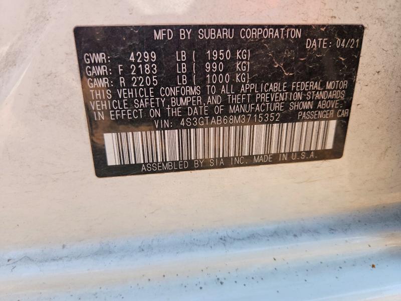 Aukcja sprzedaży 2021 Subaru Impreza, vin: 4S3GTAB68M3715352, numer aukcji: 61569576