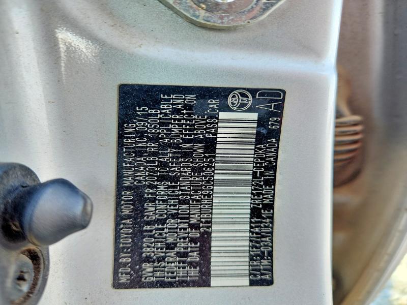 Продаж на аукціоні авто 2016 Toyota Corolla, vin: 2T1BURHE9GC506251, номер лоту: 62975776