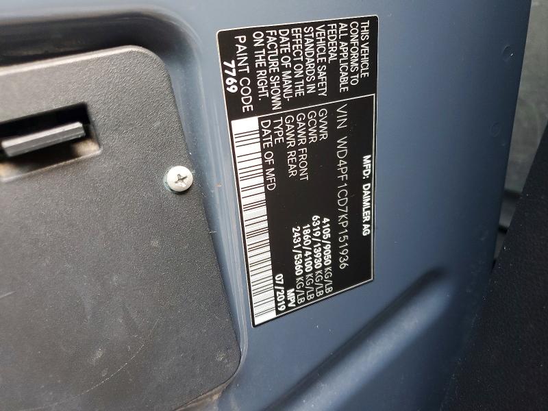 Aukcja sprzedaży 2019 Mercedes-benz Sprinter, vin: WD4PF1CD7KP151936, numer aukcji: 60130456