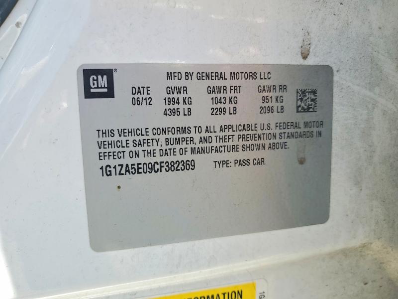 2012 Chevrolet Malibu მანქანა იყიდება აუქციონზე, vin: 1G1ZA5E09CF382369, აუქციონის ნომერი: 62656766