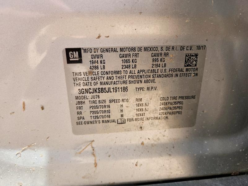 59346526 :رقم المزاد ، 3GNCJKSB5JL191186 vin ، 2018 Chevrolet Trax مزاد بيع