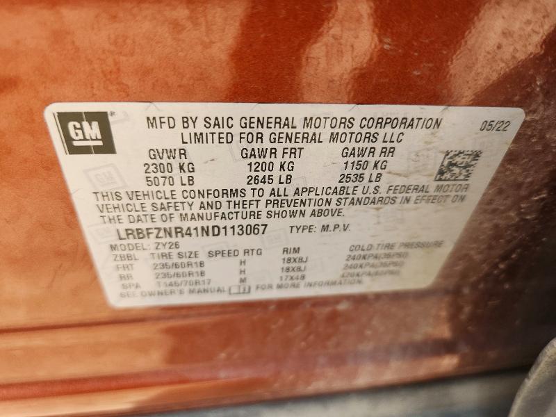 Продаж на аукціоні авто 2022 Buick Envision, vin: LRBFZNR41ND113067, номер лоту: 61723056