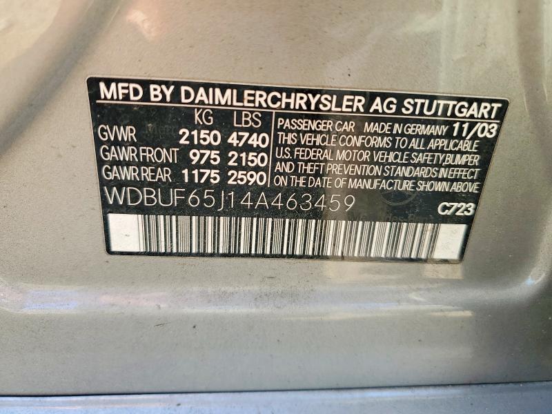 Продажа на аукционе авто 2004 Mercedes-benz E, vin: WDBUF65J14A463459, номер лота: 61671366
