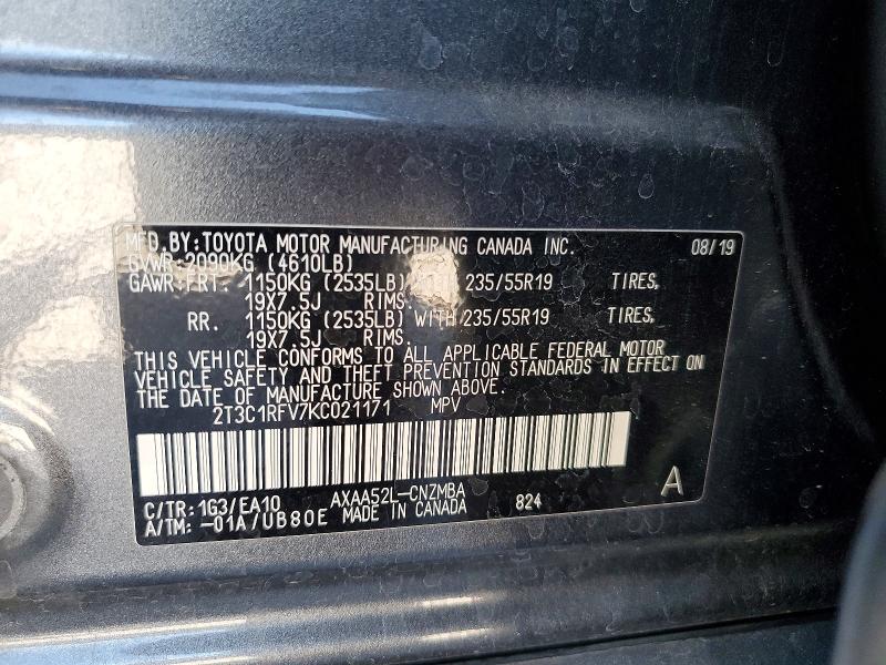 Aukcja sprzedaży 2019 Toyota Rav4, vin: 2T3C1RFV7KC021171, numer aukcji: 59848686