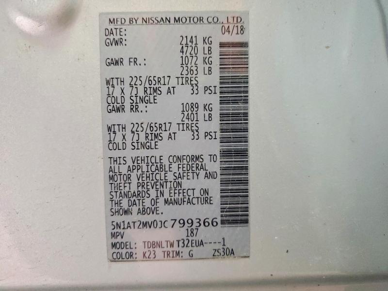 Продаж на аукціоні авто 2018 Nissan Rogue, vin: 5N1AT2MV0JC799366, номер лоту: 60029476