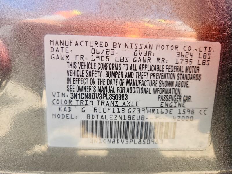 2023 Nissan Versa მანქანა იყიდება აუქციონზე, vin: 3N1CN8DV3PL850983, აუქციონის ნომერი: 60774976