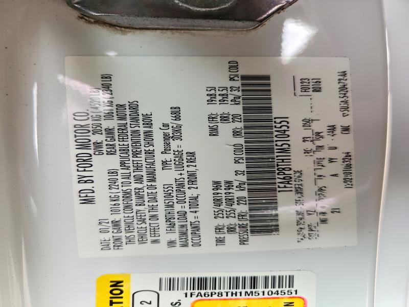 Продажа на аукционе авто 2021 Ford Mustang, vin: 1FA6P8TH1M5104551, номер лота: 62233106