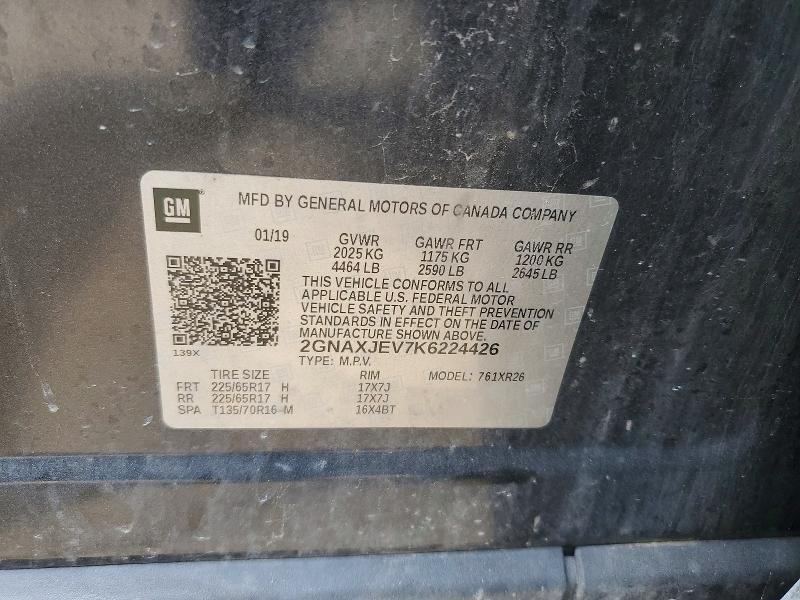 Aukcja sprzedaży 2019 Chevrolet Equinox, vin: 2GNAXJEV7K6224426, numer aukcji: 58737896