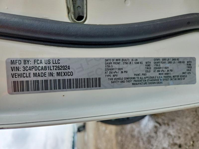 60634536 :رقم المزاد ، 3C4PDCAB1LT262024 vin ، 2020 Dodge Journey مزاد بيع