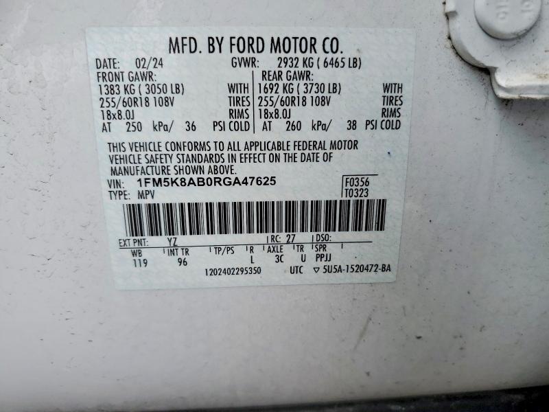 Aukcja sprzedaży 2024 Ford Explorer, vin: 1FM5K8AB0RGA47625, numer aukcji: 62927036