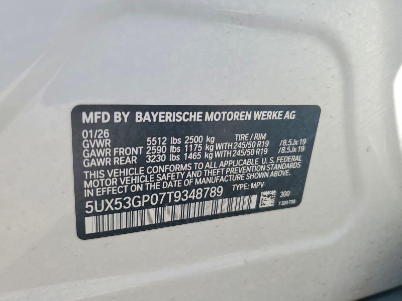 Aukcja sprzedaży 2026 Bmw X3, vin: 5UX53GP07T9348789, numer aukcji: 60457206