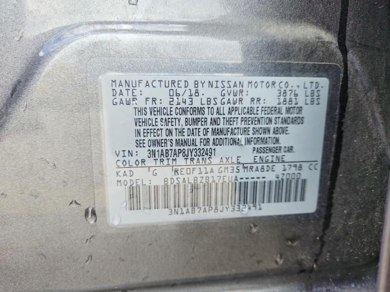 Продажа на аукционе авто 2018 Nissan Sentra, vin: 3N1AB7AP8JY332491, номер лота: 60656356