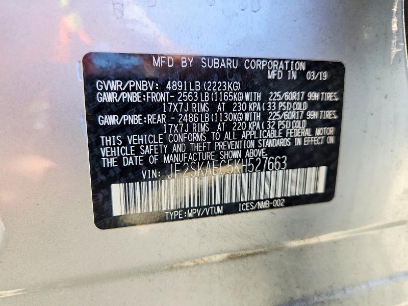 Aukcja sprzedaży 2019 Subaru Forester, vin: JF2SKAEC5KH527663, numer aukcji: 63247746