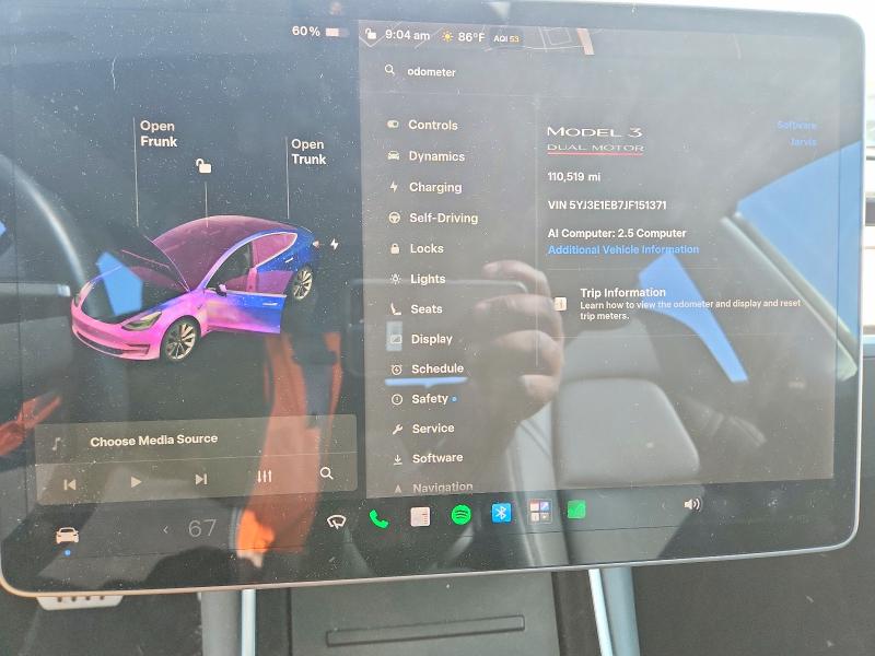 2018 Tesla Model 3 მანქანა იყიდება აუქციონზე, vin: 5YJ3E1EB7JF151371, აუქციონის ნომერი: 60953256