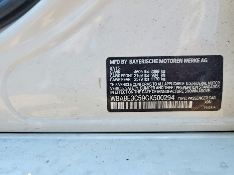 2016 Bmw 328 მანქანა იყიდება აუქციონზე, vin: WBA8E3C59GK500294, აუქციონის ნომერი: 60974996