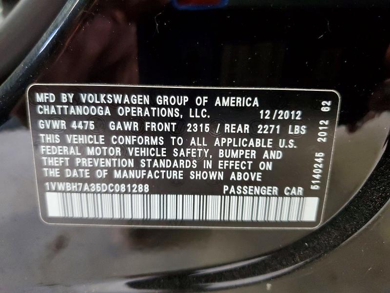 Продажа на аукционе авто 2013 Volkswagen Passat, vin: 1VWBH7A35DC081288, номер лота: 60331486