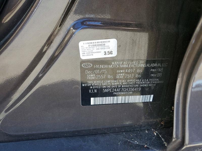 2016 Hyundai Sonata მანქანა იყიდება აუქციონზე, vin: 5NPE24AF7GH356419, აუქციონის ნომერი: 62447346