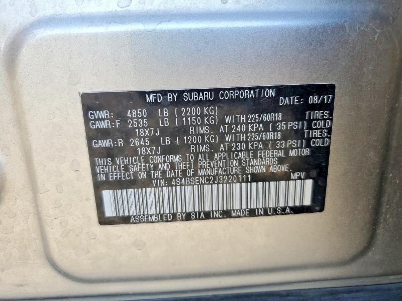 Продажа на аукционе авто 2018 Subaru Outback, vin: 4S4BSENC2J3220111, номер лота: 60858116