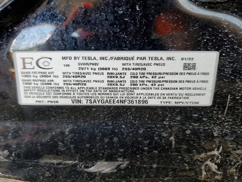 Aukcja sprzedaży 2022 Tesla Model Y, vin: 7SAYGAEE4NF361896, numer aukcji: 61026856