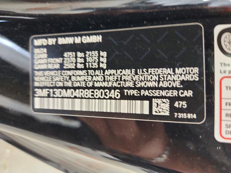 62780486 :رقم المزاد ، 3MF13DM04R8E80346 vin ، 2024 Bmw M2 مزاد بيع