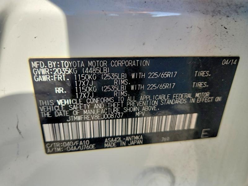 Aukcja sprzedaży 2014 Toyota Rav4, vin: JTMWFREV8EJ008737, numer aukcji: 60028826